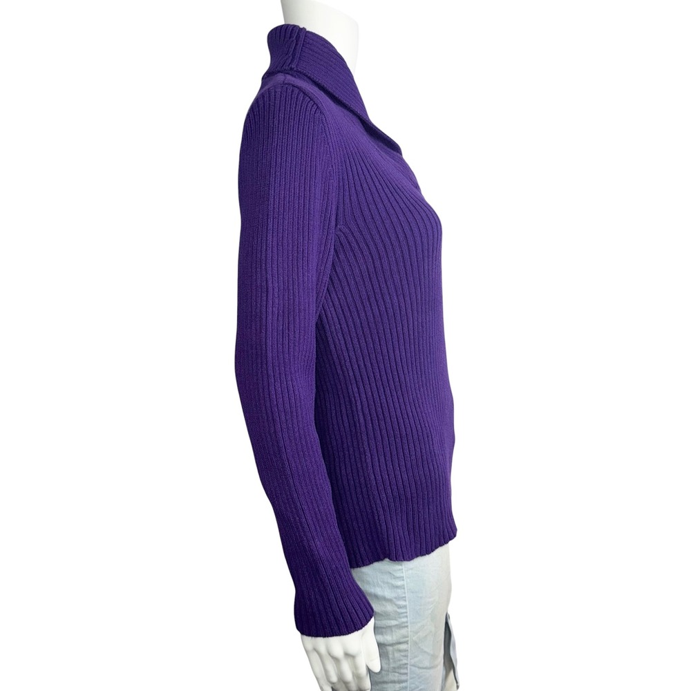 Ralph Lauren Sweater Women's Medium Purple Shawl Gold Collar Clasp Ribbed EUC - Picture 3 of 7